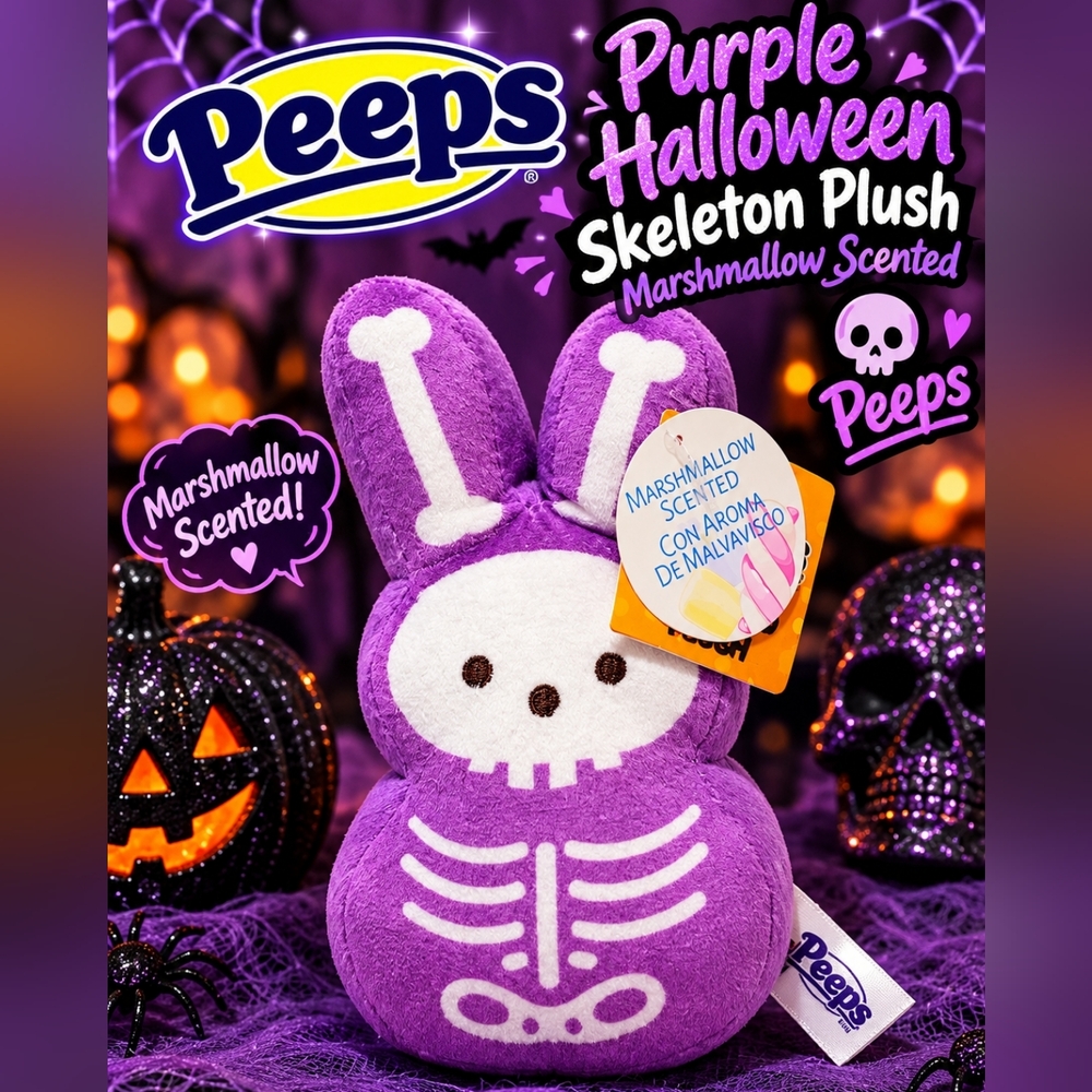 PEEPS Halloween Marshmallow Scented Purple Skeleton Stuffed Animal Toy Plush